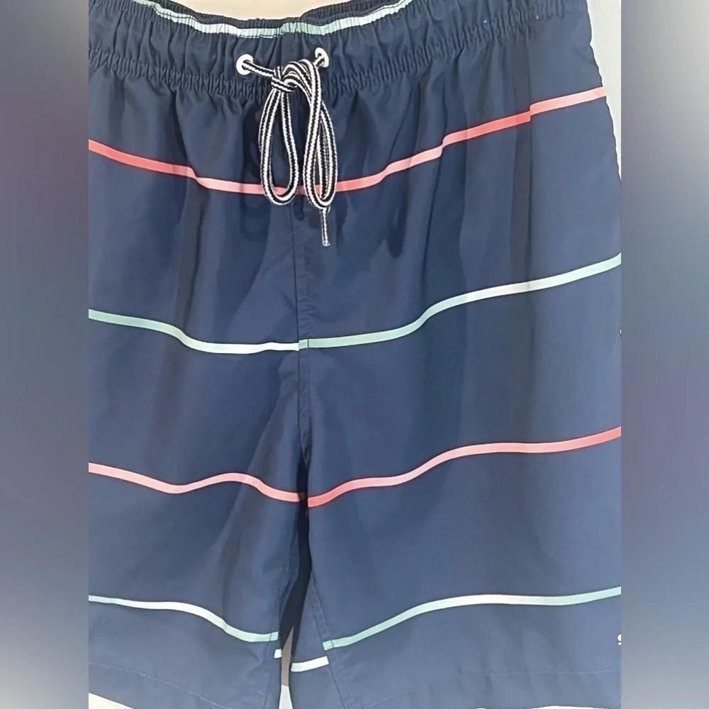 Men’s Small Speedo Lined Navy Stripe Swim Trunks